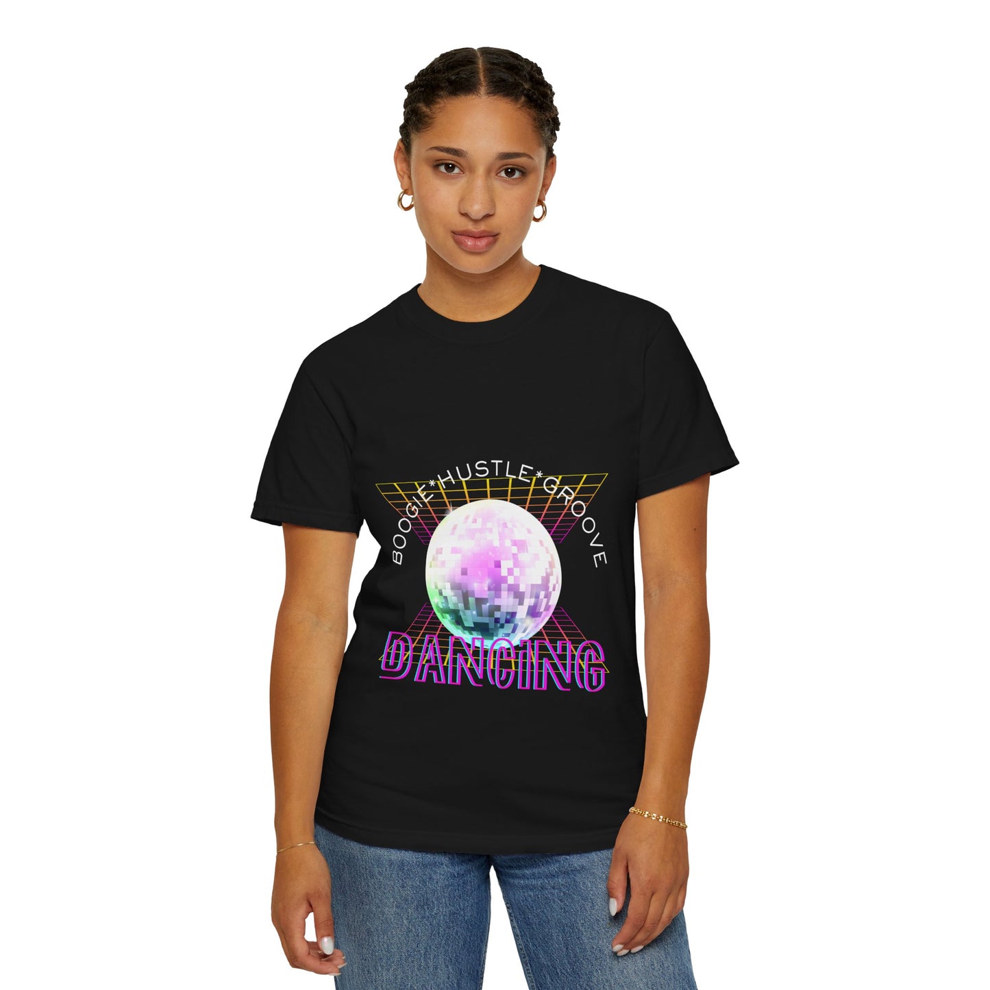 "Boogie, Hustle, Groove - Dancing" Streetwear Dance Graphic – Unisex Garment-Dyed T-Shirt