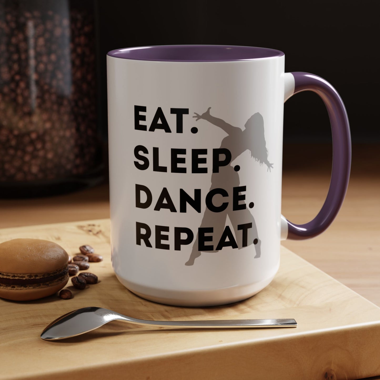 "Eat Sleep Dance Repeat" Accent Coffee Mug – Gray Dancer Graphic Ceramic Mug for Dance Lovers