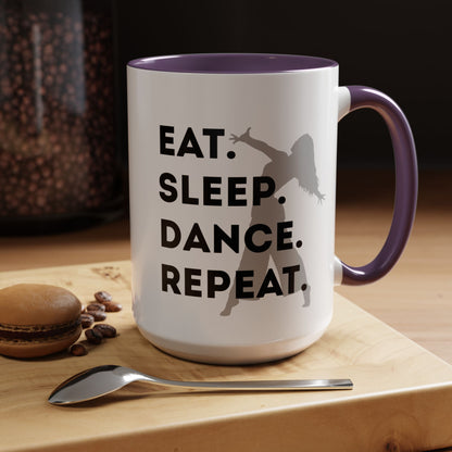 "Eat Sleep Dance Repeat" Accent Coffee Mug – Gray Dancer Graphic Ceramic Mug for Dance Lovers