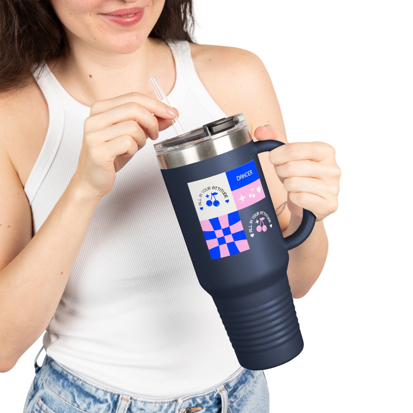 "All in Your Attitude" – 40oz Insulated Stainless Steel Travel Mug with Bold Motivational Graphic | Dance-Inspired Hydration Tumbler