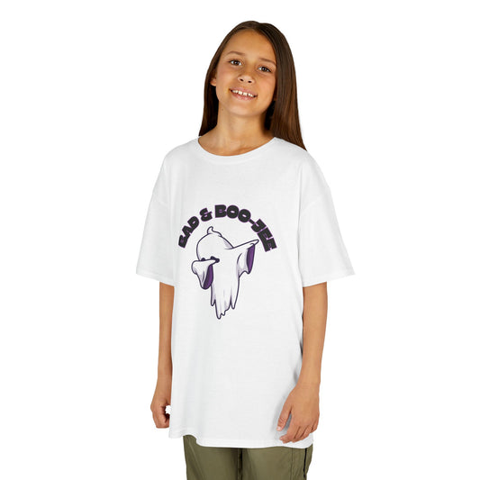 “Bad & Boo-jee” Funny Halloween Dance T-Shirt with Cute Ghost Dab Graphic - Kids Heavy Cotton™ Tee