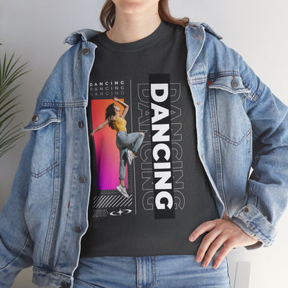“Dancing” Streetwear-Inspired Female Dancer Unisex Heavy Cotton Tee – Urban Dance Graphic T-Shirt for Performers and Dance Lovers