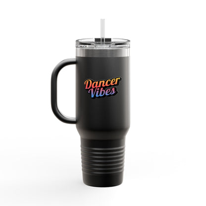 "Dancer Vibes" 40oz Insulated Travel Mug – Retro-Inspired Stainless Steel Tumbler for Dance Lovers | Hot & Cold Beverage Travel Cup with Handle and Leak-Proof Lid