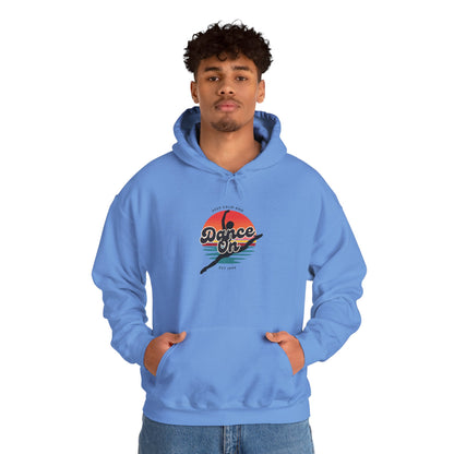 “Keep Calm and Dance On” Retro Hoodie – Unisex Dance-Inspired Hooded Sweatshirt for Dancers & Movement Lovers