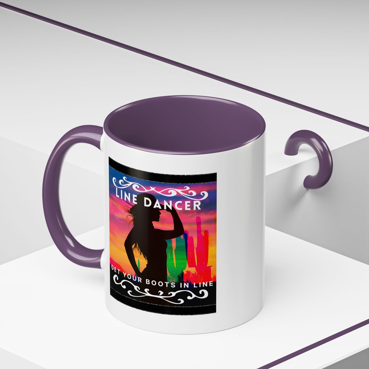 "Line Dancer" Accent Coffee Mug – Cute Cowgirl Graphic Ceramic Mug for Country Dance Lovers