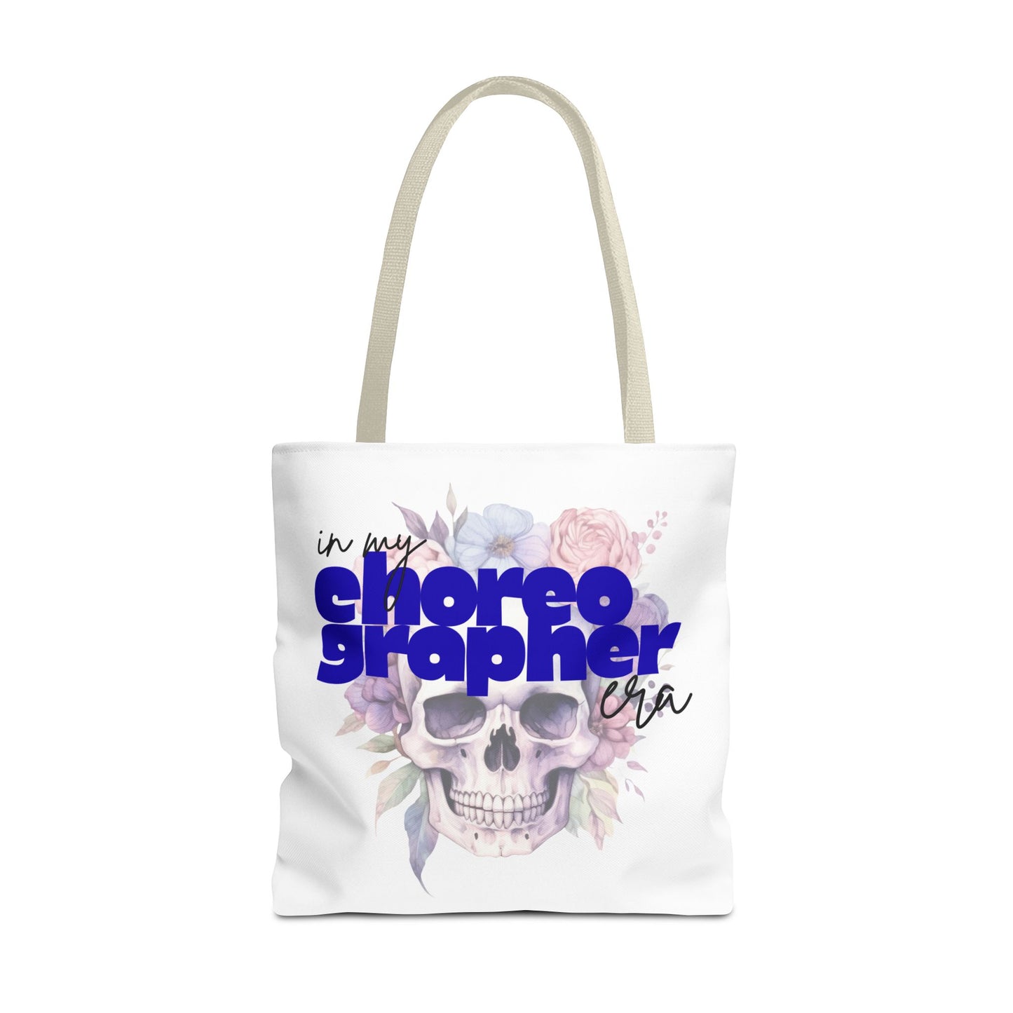 In My Choreographer Era Tote Bag with Colored Handles – Pastel Floral Skull Dance-Inspired Carryall