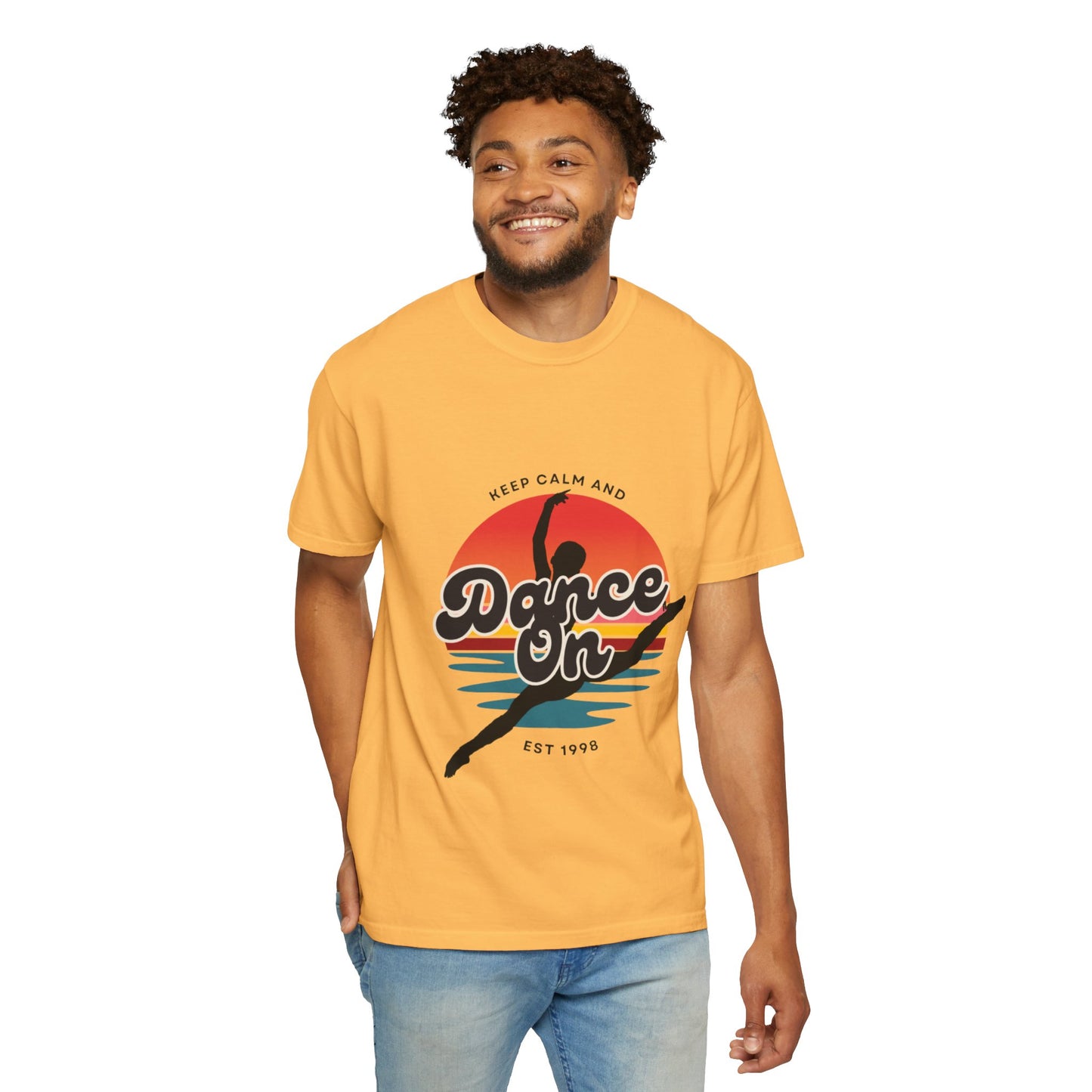 "Keep Calm and Dance On" Unisex Garment-Dyed T-Shirt – Retro Dance Graphic Tee – Vintage-Inspired Comfort Shirt for Dancers