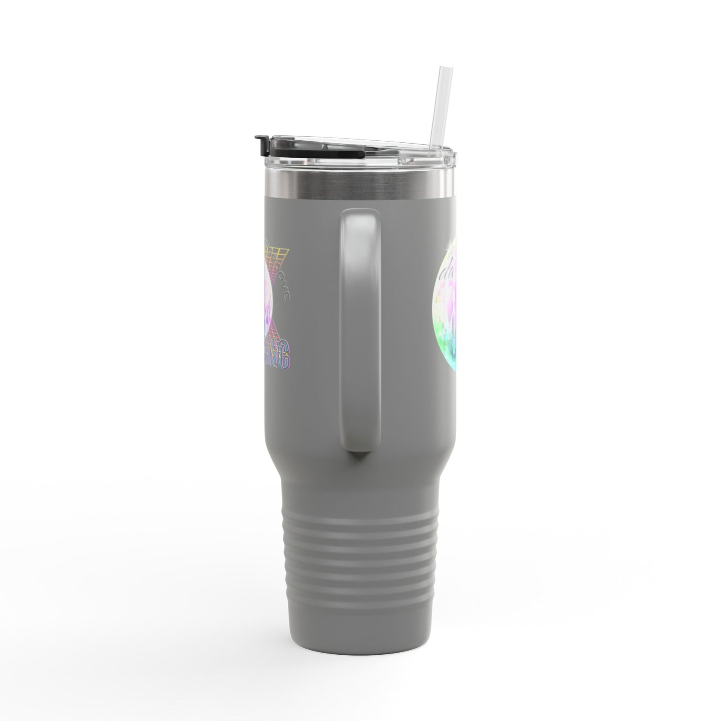 "Boogie, Hustle, Groove - Dancing" 40oz Insulated Travel Mug – Disco Dance Theme Stainless Steel Tumbler with Lid & Straw | Jeté Dance Shop