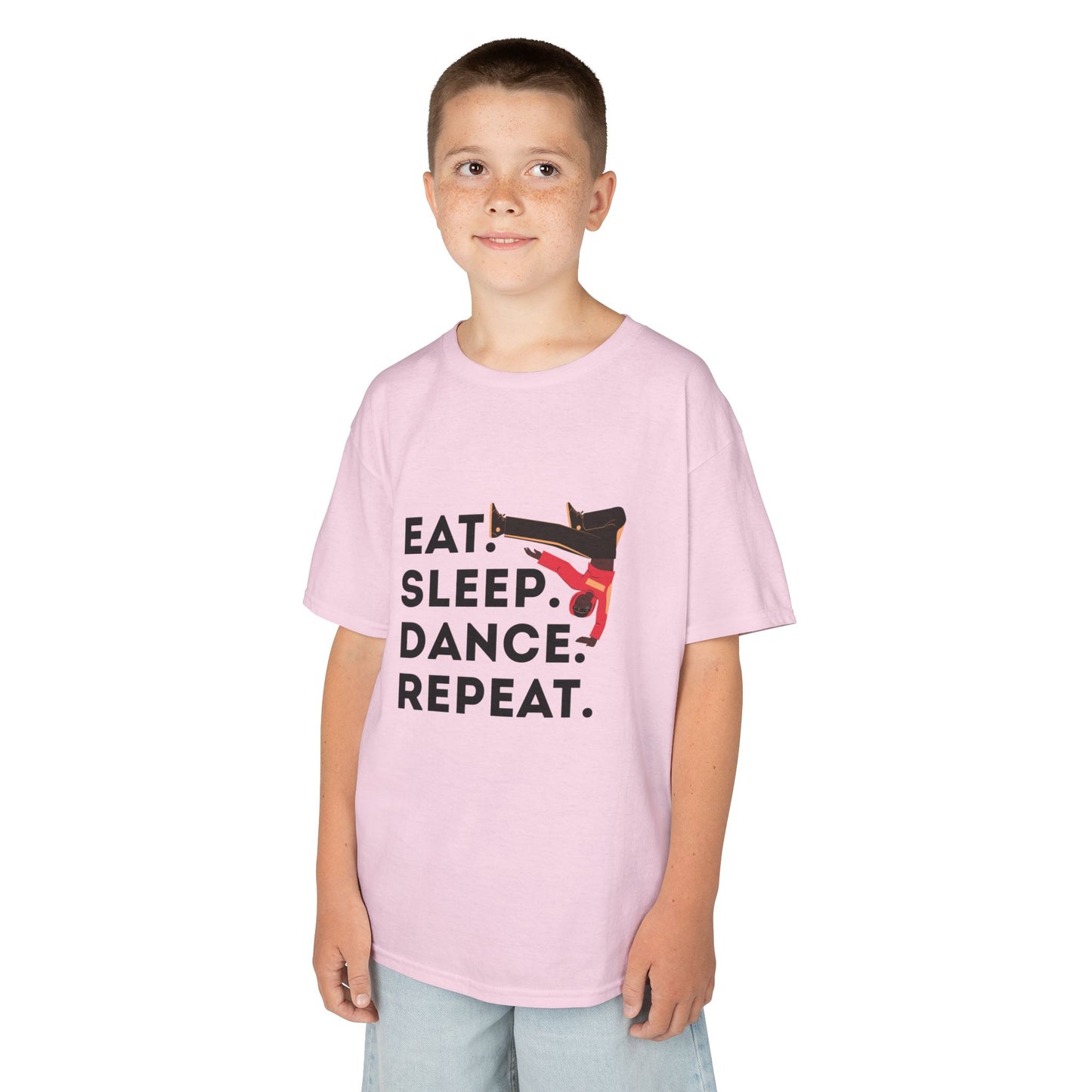 "Eat Sleep Dance Repeat" Youth Short Sleeve Tee – Bold B-Boy Graphic Hip-Hop Dance Shirt for Kids and Young Performers