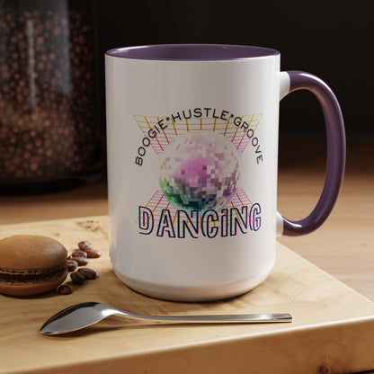 "Boogie, Hustle, Groove - Dancing" Disco Accent Coffee Mug – Fun Retro Dance Gift for Coffee Lovers