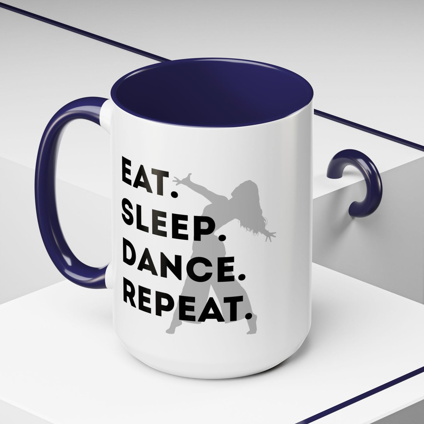 "Eat Sleep Dance Repeat" Accent Coffee Mug – Gray Dancer Graphic Ceramic Mug for Dance Lovers