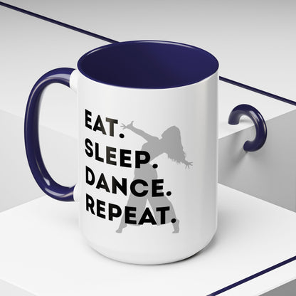 "Eat Sleep Dance Repeat" Accent Coffee Mug – Gray Dancer Graphic Ceramic Mug for Dance Lovers