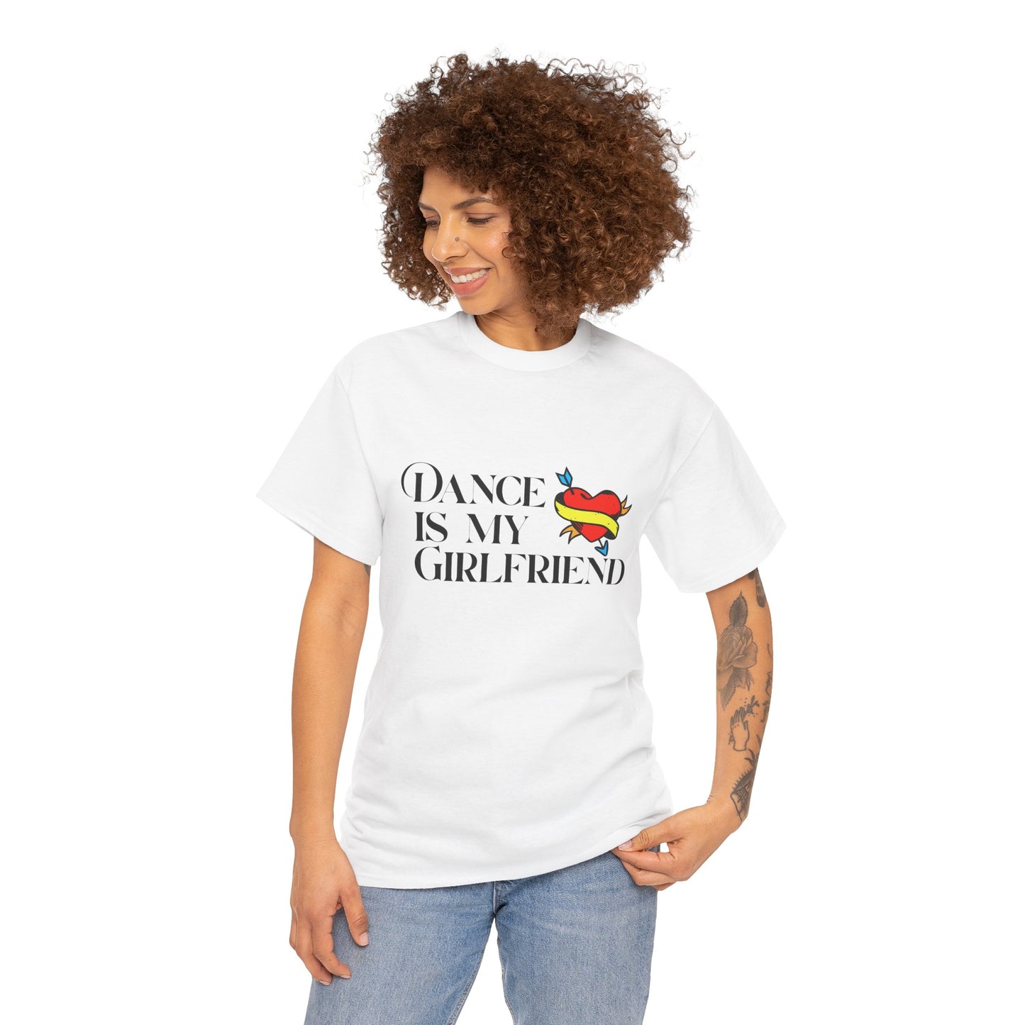 I Love Dance Unisex Heavy Cotton Tee – Hand-Drawn Heart & Note Graphic Dance Lover T-Shirt