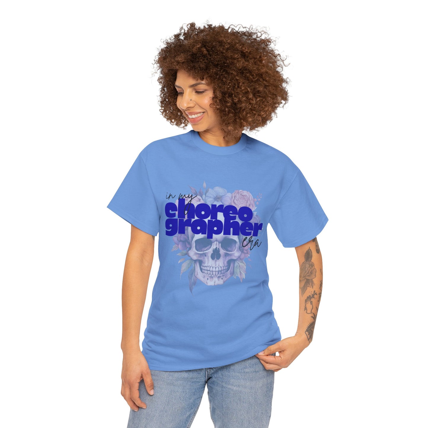 "In My Choreographer Era" Skull Floral Tee – Unisex Heavy Cotton Dance T-Shirt with Cool Gothic Graphic