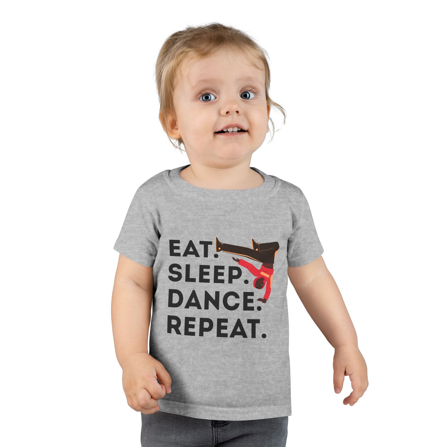 "Eat, Sleep, Dance, Repeat" Toddler Dance T-Shirt – Bold B-Boy Graphic Short Sleeve Tee for Kids