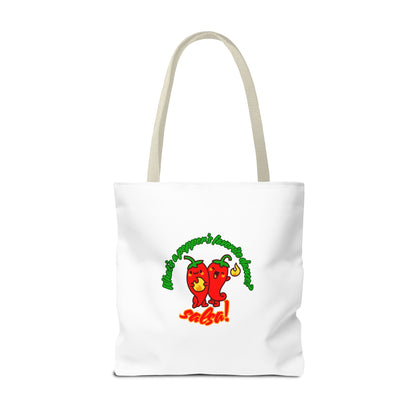 “What’s a Pepper’s Favorite Dance? Salsa!” Salsa Dance Pun Tote Bag – Funny Kawaii Pepper Graphic Canvas Bag for Dancers & Food Lovers