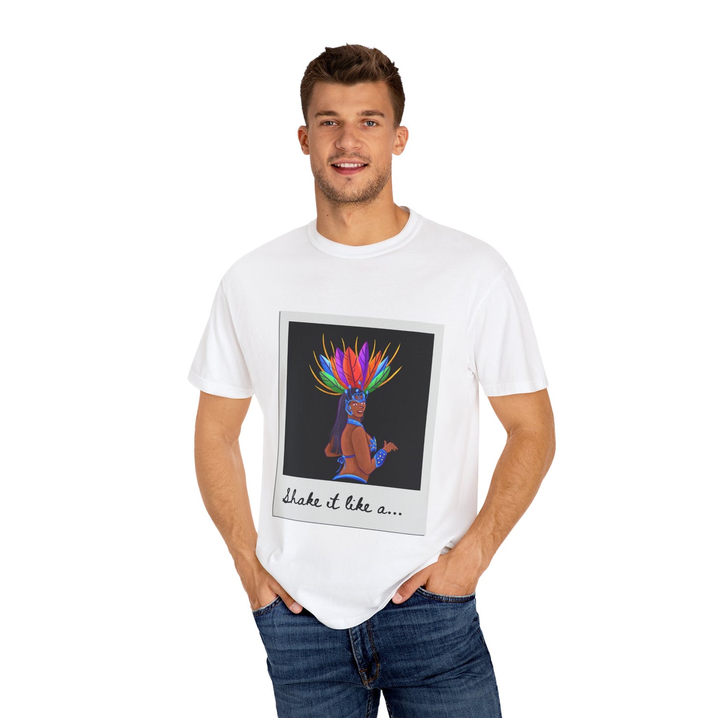 "Shake It Like a Samba Star" Unisex Garment-Dyed Dance T-Shirt – Bold Carnival-Inspired Graphic Tee for Dancers