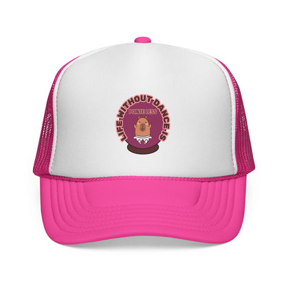 "Life Without Dance is Pointeless" Trucker Hat – Cute Dancing Capybara Graphic, Funny Unisex Dance Hat