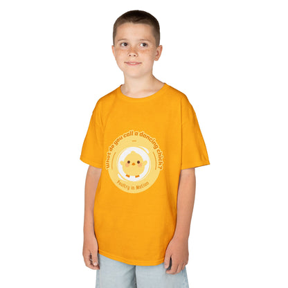 “What do you call a dancing chick? Poultry in Motion” Funny Chick Dance Tee for Kids – Cute Chicken Graphic - Youth Dance Pun T-Shirt