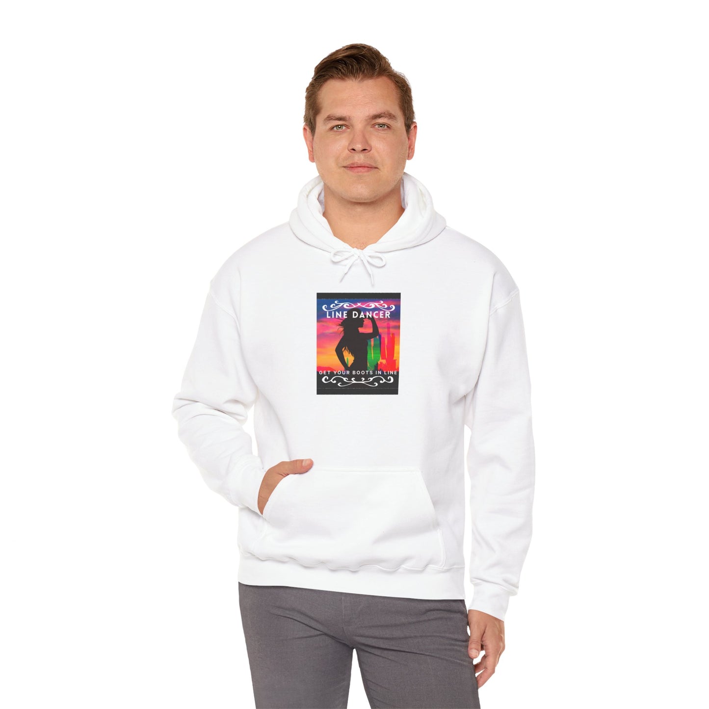 "Line Dancer, Get Your Boots in Line" Western-Inspired Graphic – Unisex Heavy Blend™ Hooded Sweatshirt