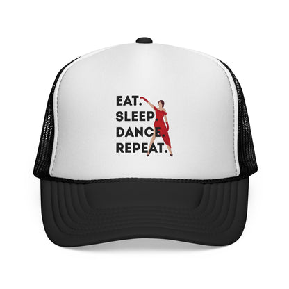 "Eat Sleep Dance Repeat" Trucker Hat – Bold Dancer Graphic Unisex Mesh Cap for Dance Lovers | Dance-Themed Hat