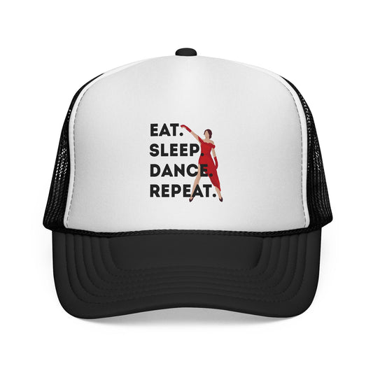 "Eat Sleep Dance Repeat" Trucker Hat – Bold Dancer Graphic Unisex Mesh Cap for Dance Lovers | Dance-Themed Hat