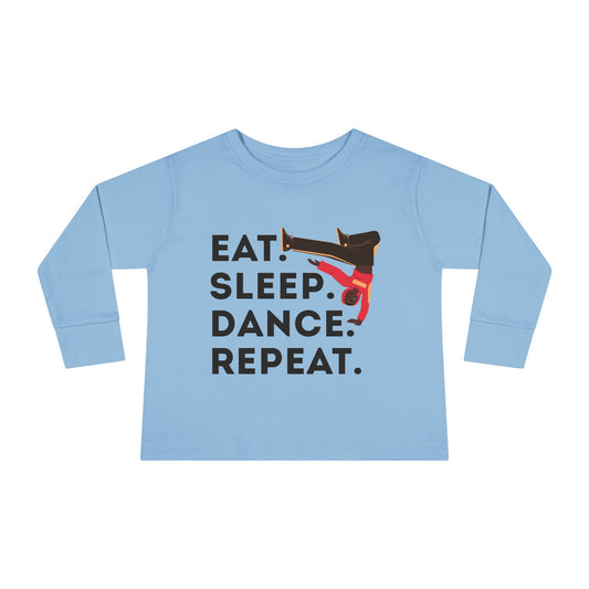 "Eat, Sleep, Dance, Repeat" Toddler Dance T-Shirt – Bold B-Boy Graphic Long Sleeve Tee for Kids