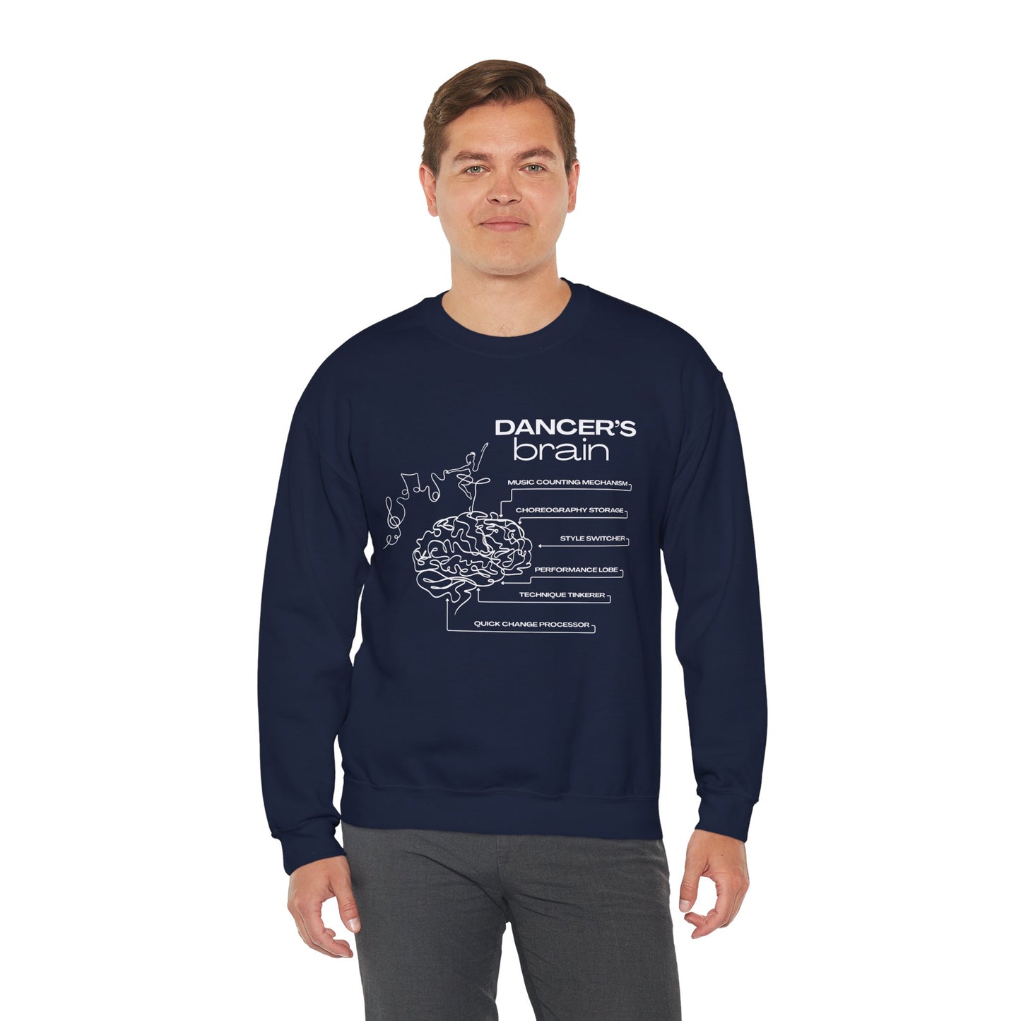 “Dancer’s Brain” Funny Dance Anatomy Sweatshirt – Unisex Heavy Blend Crewneck with Optional Name or Studio Personalization