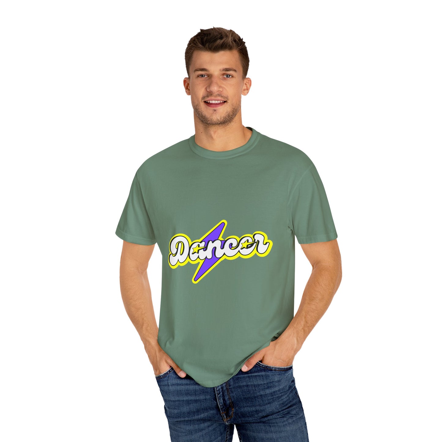 "Dancer" Unisex Garment-Dyed T-Shirt – Superhero-Style Bold Graphic Tee – Dance Power Shirt for Performers & Movers