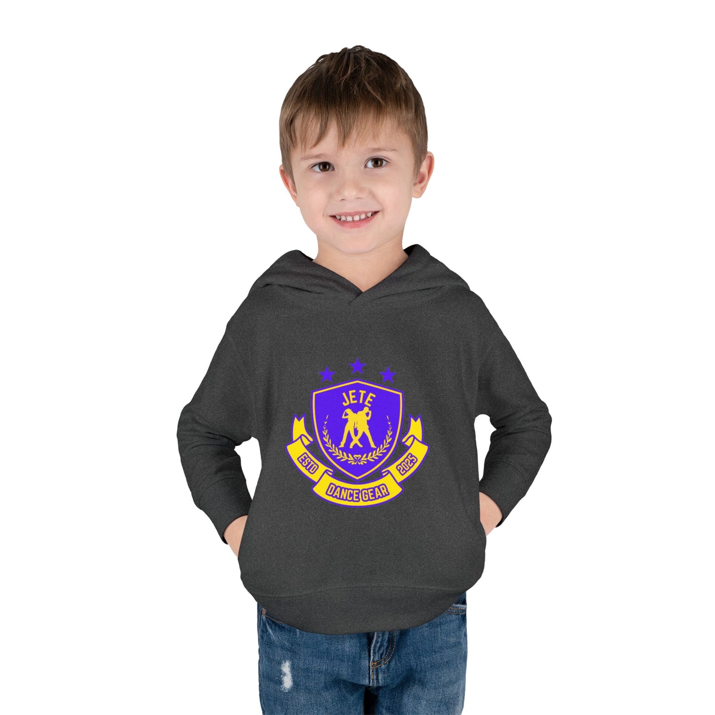 "Jeté Dance Gear" Toddler Pullover Fleece Hoodie – Collegiate-Inspired Dancer Graphic Sweatshirt for Kids