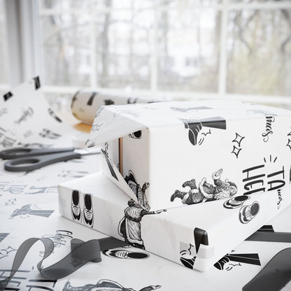 “Tap Here” Christmas Wrapping Paper – Fun Black & White Holiday Gift Wrap with Tap Shoes & Santa Design, Perfect for Tap Dancers & Dance Studios