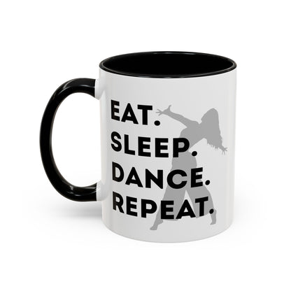 "Eat Sleep Dance Repeat" Accent Coffee Mug – Gray Dancer Graphic Ceramic Mug for Dance Lovers