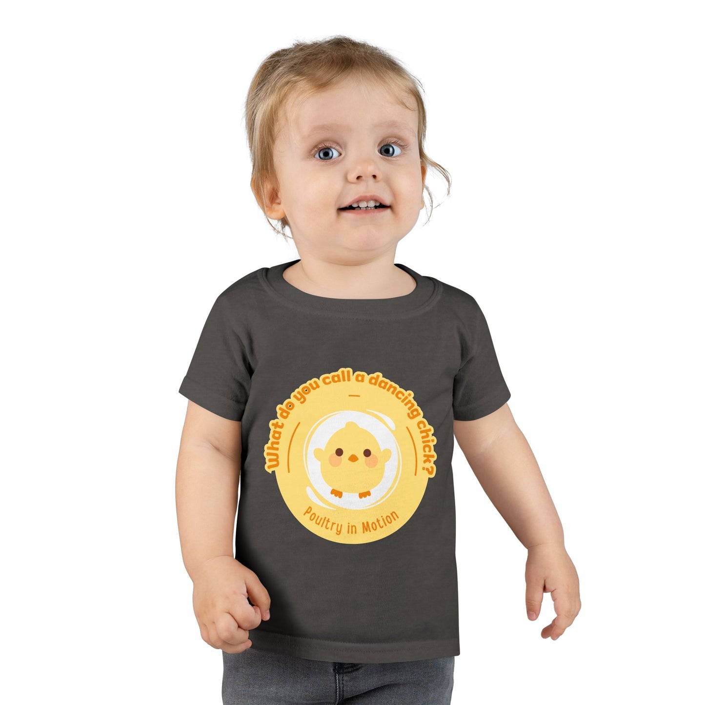 "What Do You Call a Dancing Chick? Poultry in Motion" Toddler Dance T-Shirt – Cute Chicken Graphic Short Sleeve Tee for Kids