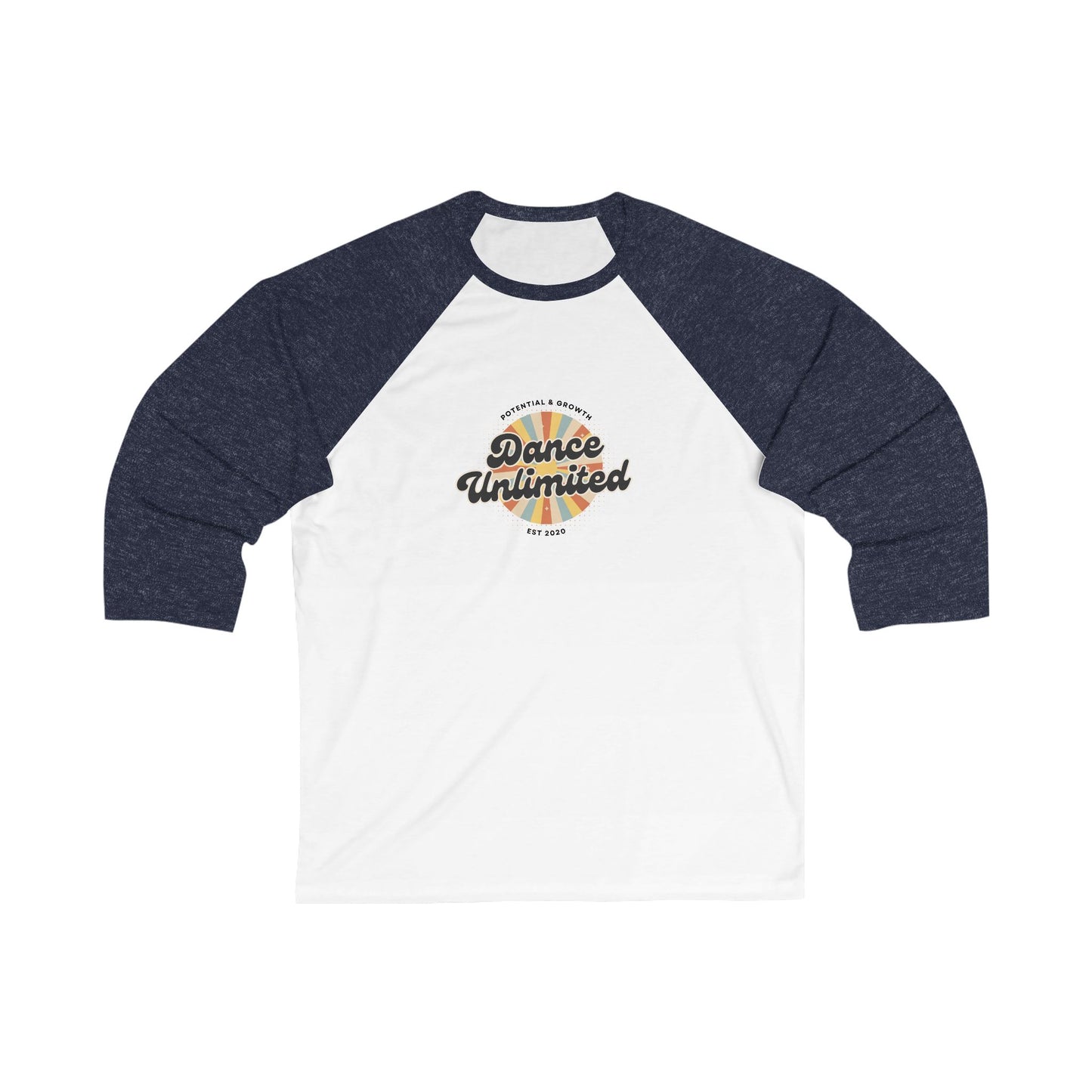 "Dance Unlimited – Potential & Growth" Unisex 3/4 Sleeve Baseball Tee – Retro Graphic Dance Shirt for Dancers and Performers