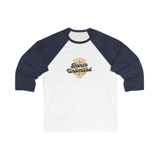 "Dance Unlimited – Potential & Growth" Unisex 3/4 Sleeve Baseball Tee – Retro Graphic Dance Shirt for Dancers and Performers
