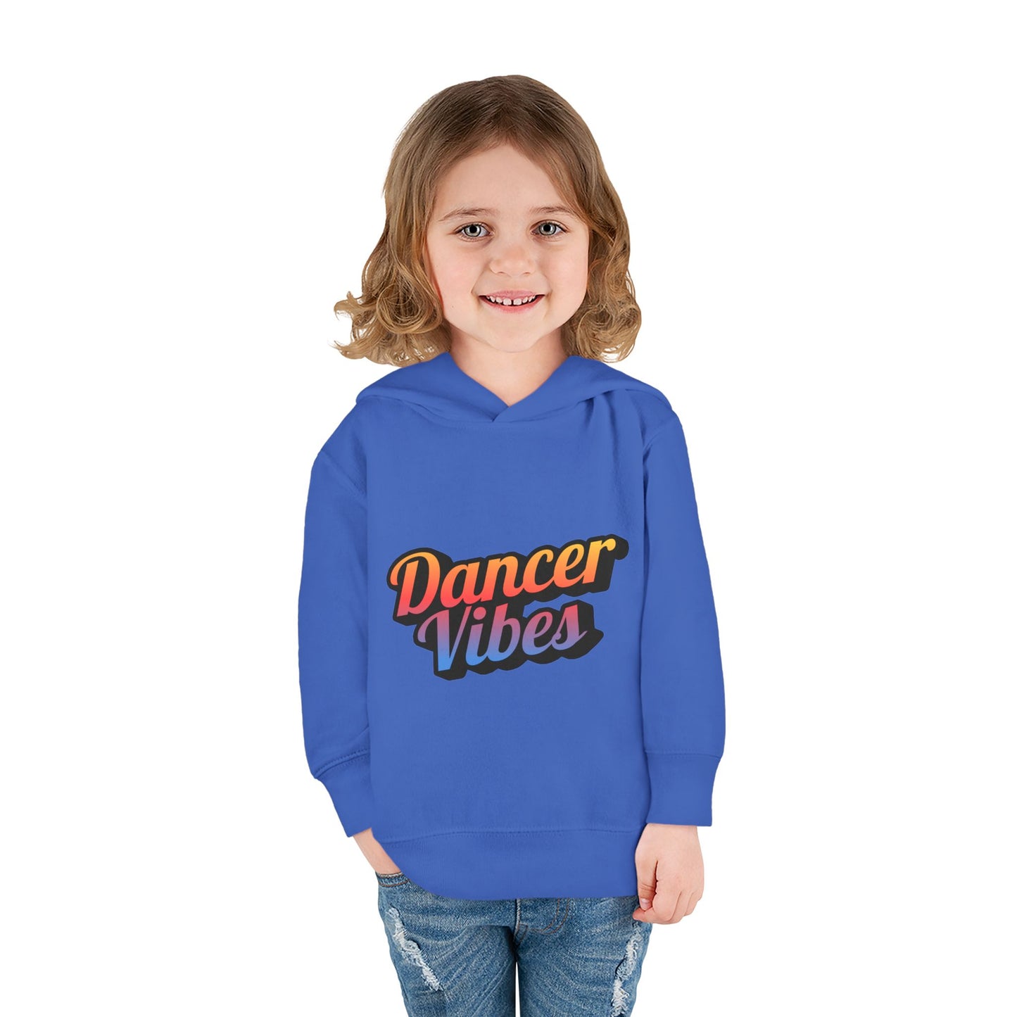 "Dancer Vibes" Toddler Pullover Hoodie – Colorful Dance-Themed Text Graphic Fleece Sweatshirt for Kids
