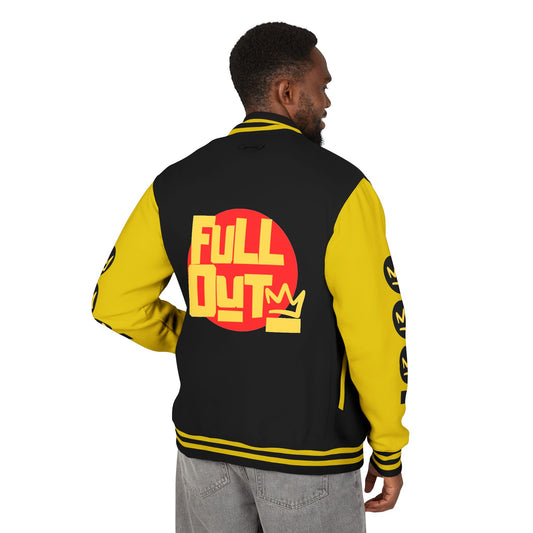 Full Out Premium Collection Letterman Jacket – Unisex Heavyweight Varsity Jacket with "Full Out" Back Graphic and "Crew" Front Design