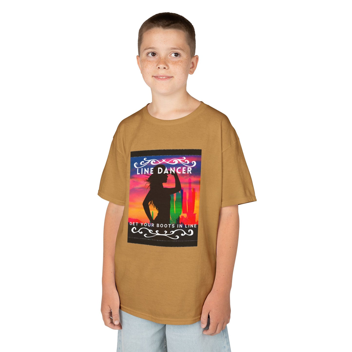 "Line Dancer – Get Your Boots in Line" Youth Short Sleeve Tee – Western-Inspired Country Dance Shirt for Kids