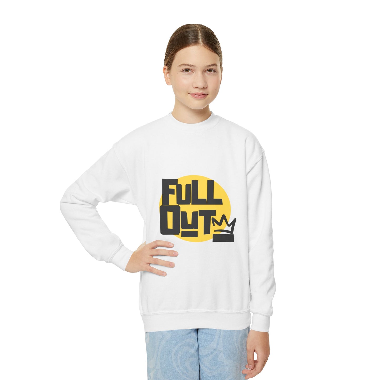 "Full Out" Youth Crewneck Sweatshirt – Bold Streetwear-Inspired Dance Graphic Pullover for Kids and Teens