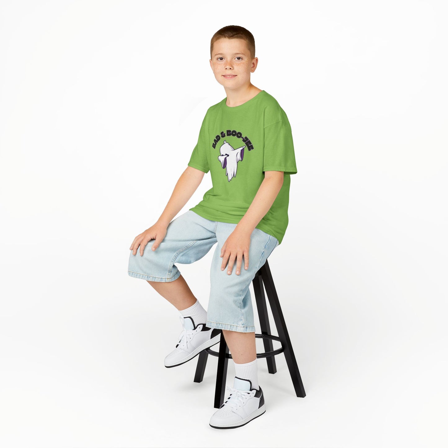 “Bad & Boo-jee” Funny Halloween Dance T-Shirt with Cute Ghost Dab Graphic - Kids Heavy Cotton™ Tee