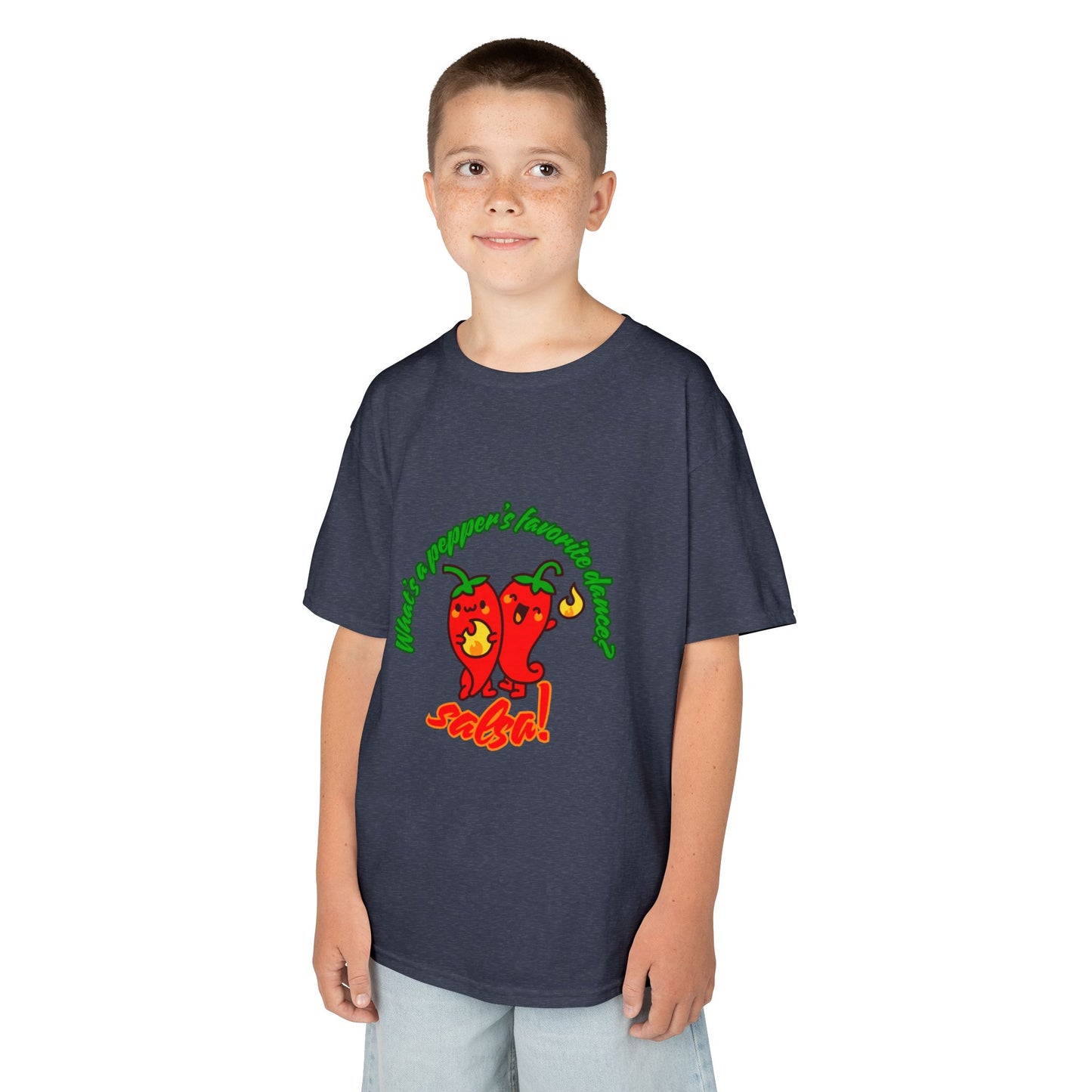 "What’s a Pepper’s Favorite Dance? Salsa!" Youth Short Sleeve Tee – Funny Dance Shirt with Cute Pepper Graphic for Kids
