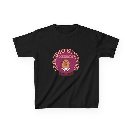 "Life Without Dance Is Pointeless" Youth Dance T-Shirt – Cute Capybara Ballerina Graphic Tee for Kids