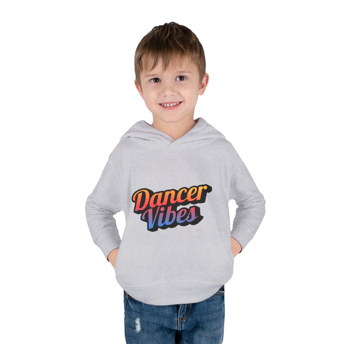 "Dancer Vibes" Toddler Pullover Hoodie – Colorful Dance-Themed Text Graphic Fleece Sweatshirt for Kids
