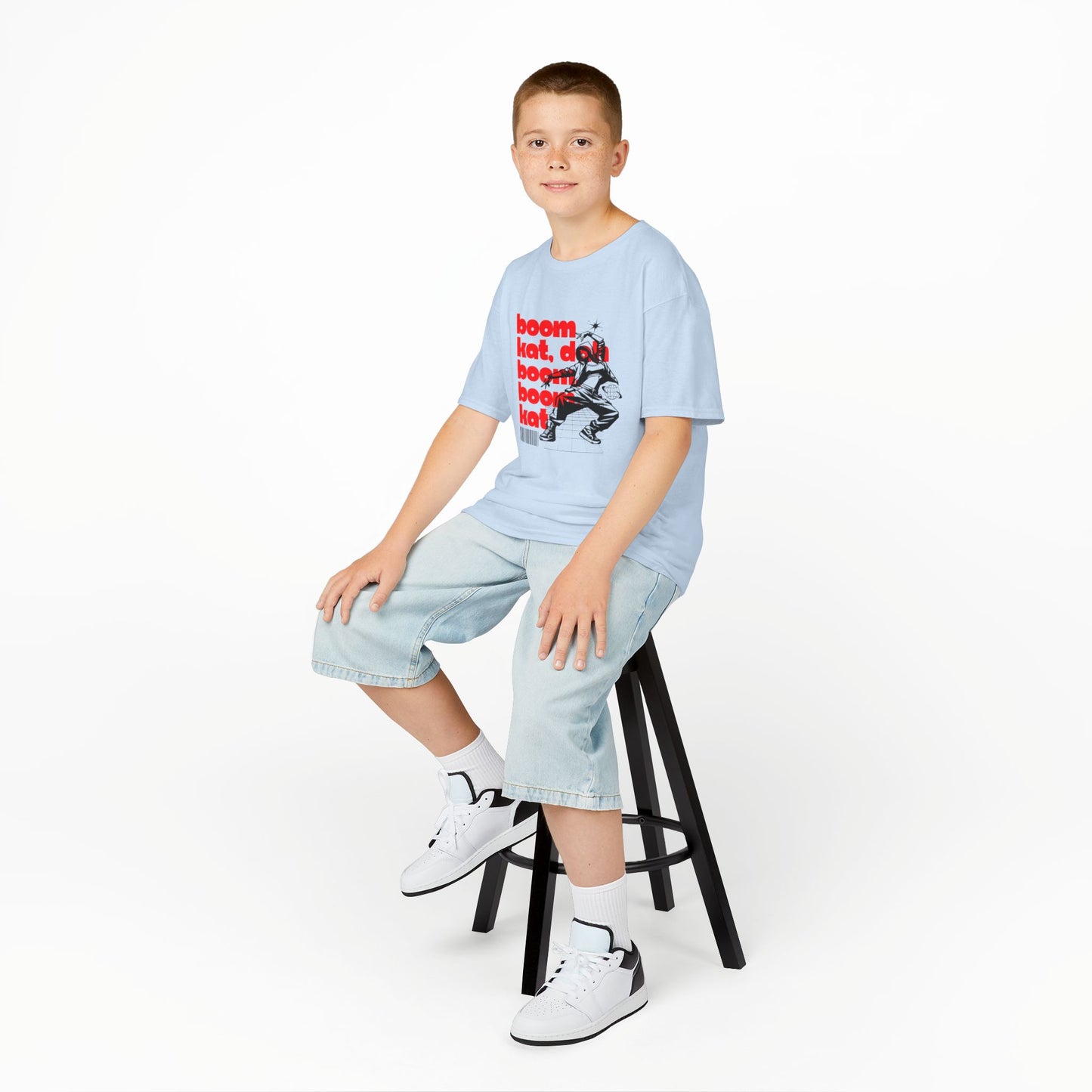 “Boom Kat Youth Short Sleeve Dance T-Shirt – Bold Streetwear-Inspired Graphic Tee for Kids