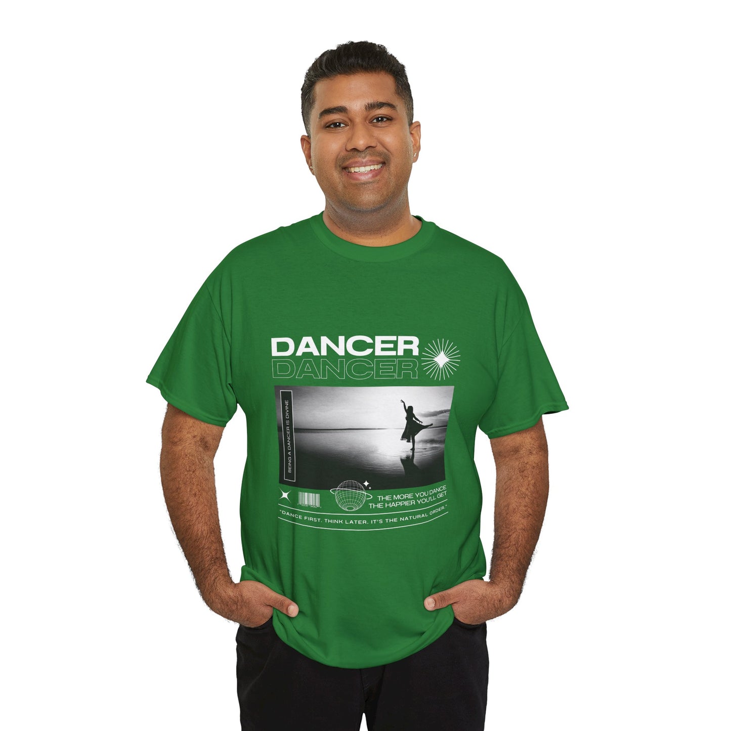 "Dancer" Arabesque Beach Scene Unisex Heavy Cotton Tee – Streetwear-Inspired Ballet Dance Graphic T-Shirt