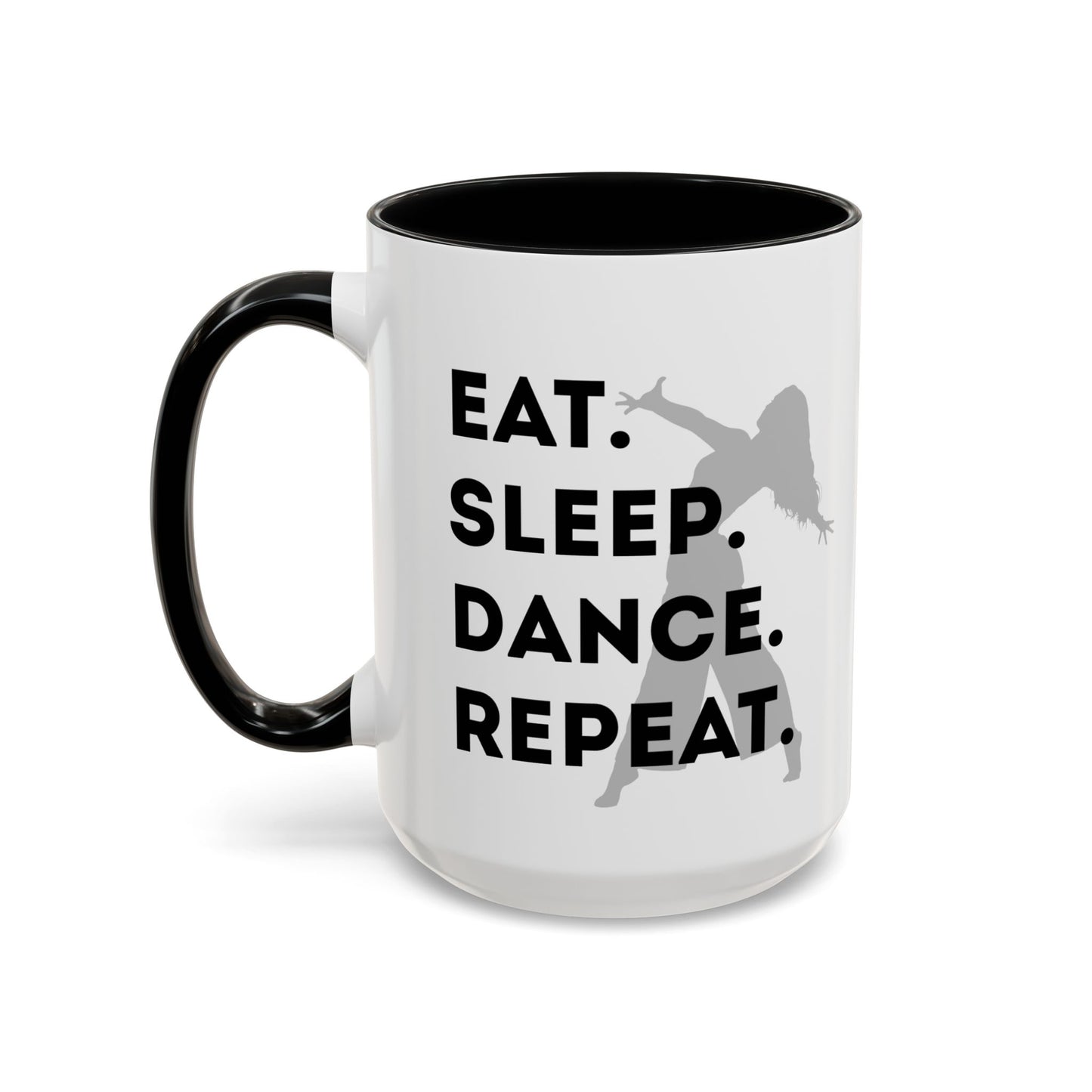"Eat Sleep Dance Repeat" Accent Coffee Mug – Gray Dancer Graphic Ceramic Mug for Dance Lovers