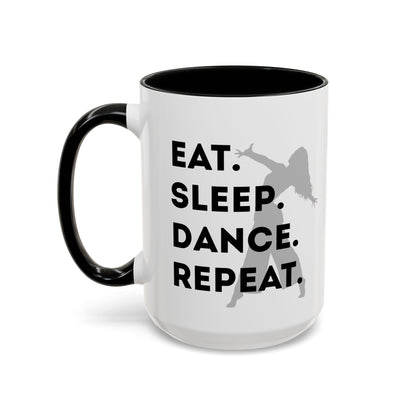 "Eat Sleep Dance Repeat" Accent Coffee Mug – Gray Dancer Graphic Ceramic Mug for Dance Lovers