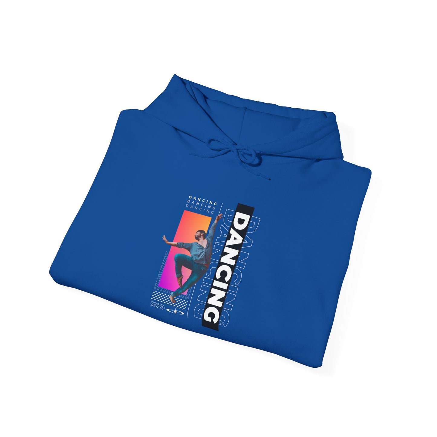 “Dancing” Text with Streetwear-Style Male Dancer Graphic – Unisex Heavy Blend™ Hooded Sweatshirt – Cozy Dance Hoodie for Performers & Dance Enthusiasts