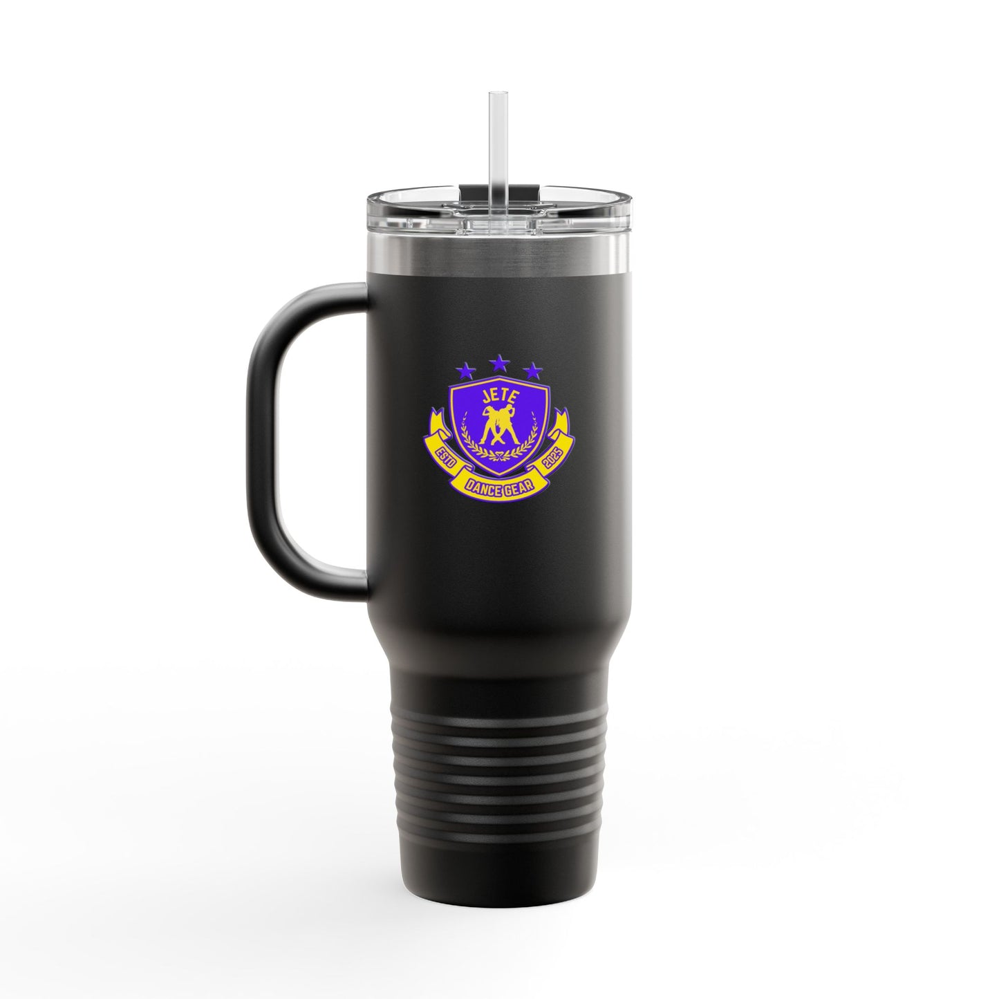 "Jeté Dance Gear Estd 2025" | 40oz Insulated Travel Mug with Collegiate-Inspired Graphic – Durable Stainless Steel Tumbler for Dancers & Dance Lovers