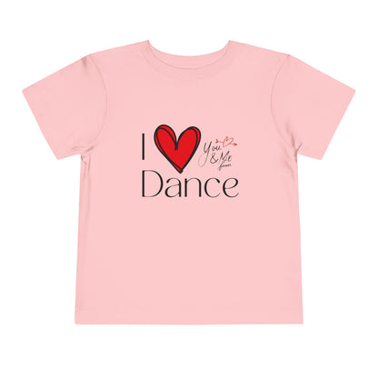"I Love Dance" Toddler Short Sleeve Tee – Hand-Drawn Heart & Note Graphic Dance Lover T-Shirt